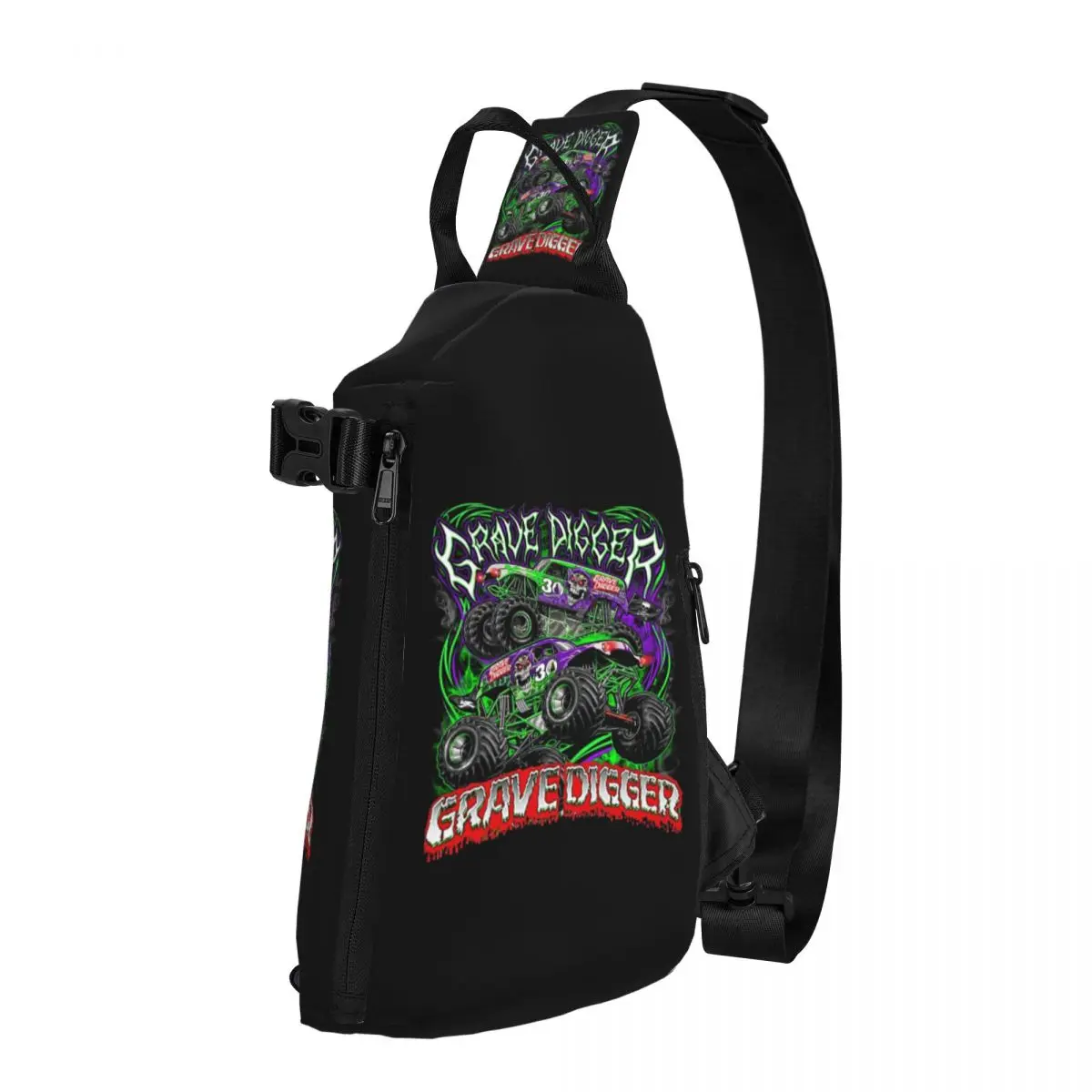 Monster Jam Grave Digger Monster Truck Art Fans Chest Bag Men Sling Crossbody Backpack Chest Bag Hiking Daypack Shoulder Bag