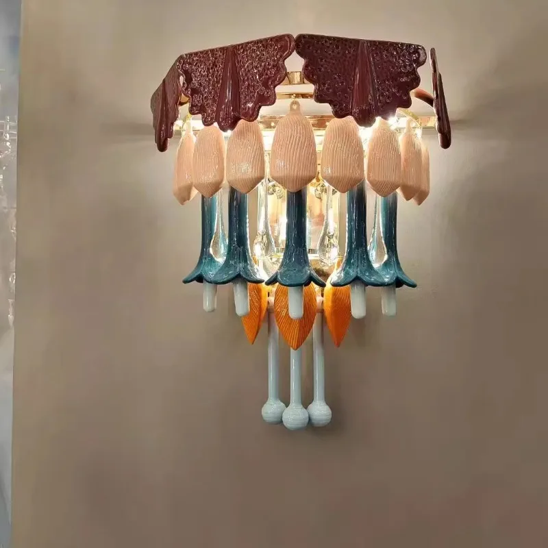 Vintage Ceramic Color Chandelier Macaron Crystal pendant light for Bedroom Living Room Hotel Creative Glass Art LED pendant lamp
