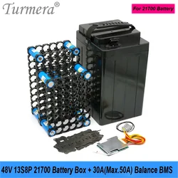 Turmera 48V 21700 Electric Bike Battery Box Case 13S 30A 50A Balance BMS with 13S8P 21700 Holder Welding Nickel for Diy Pack Use