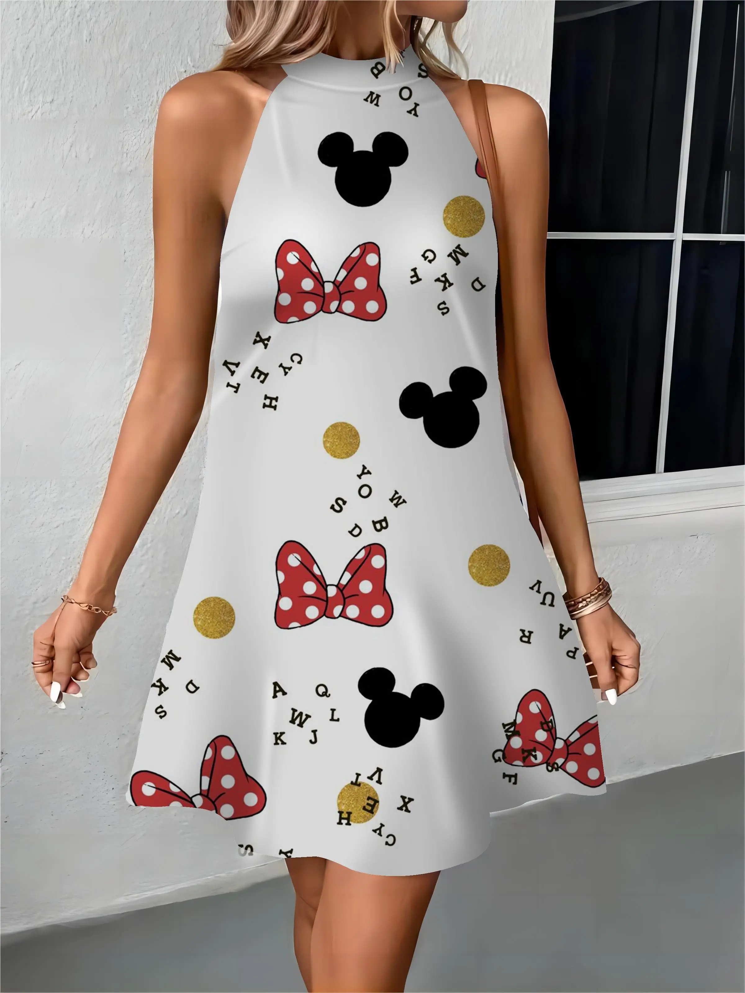 Off Shoulder Elegant Dresses for Women Women's Dress Mickey Bow Knot Apron Minnie Mouse Disney Womens Fashion Summer 2024 Party