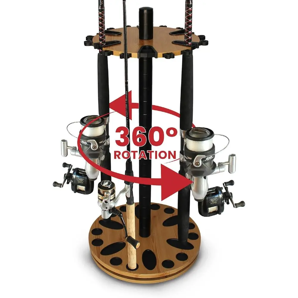 

360-Degree Spinning Fishing Rod Holder - Garage Storage Rack for Gear, Accessories, and Tackle Box