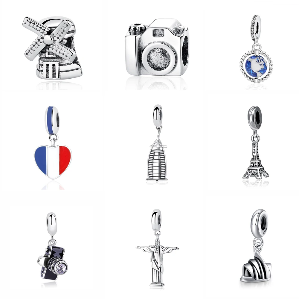 Original 100% 925 Sterling Silver Bead Charm Fit Pandora Bracelets Ships Suitcases Cameras Travel Charms Women Diy Jewelry