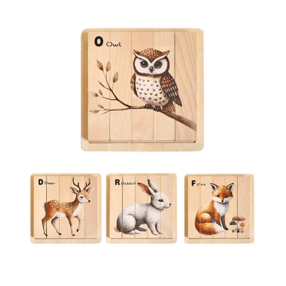 

Wooden Wooden Animal Puzzles Matching Montessori Animal Theme Block Puzzle Toy 4 in 1 Educational Wooden Rotating Jigsaw