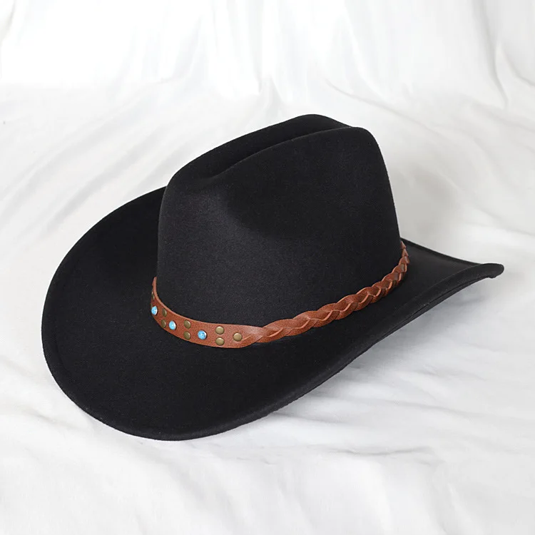 Vintage Western Cowboyhoed Voor Heren Gentleman Lady Jazz Cowgirl Met Leer Brede Rand Cloche Kerk Sombrero Hombre Caps