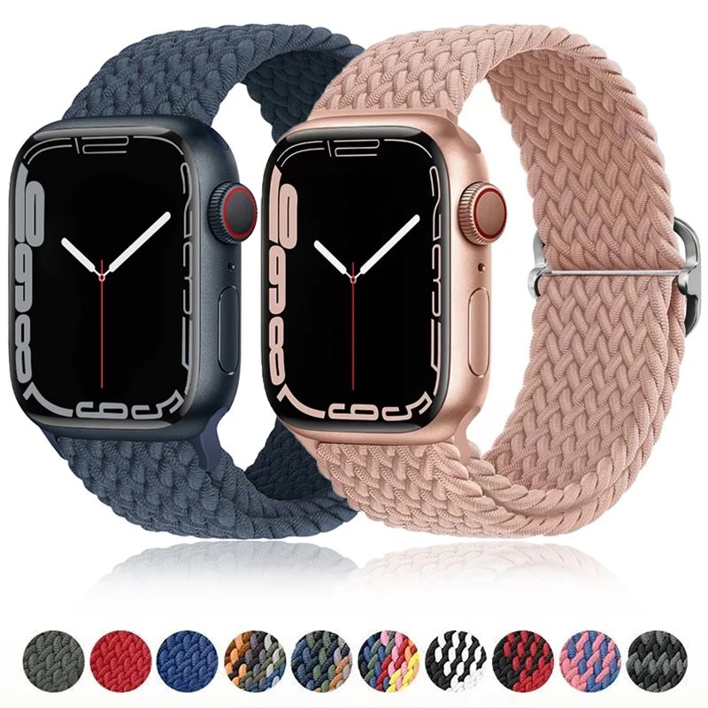 Correa de nailon para Apple Watch, banda de 45mm, 41mm, 44mm, 40mm, 49mm, 42mm, 38mm, pulsera trenzada elástica para IWatch Series Ultra 9, 8, 7, 6,