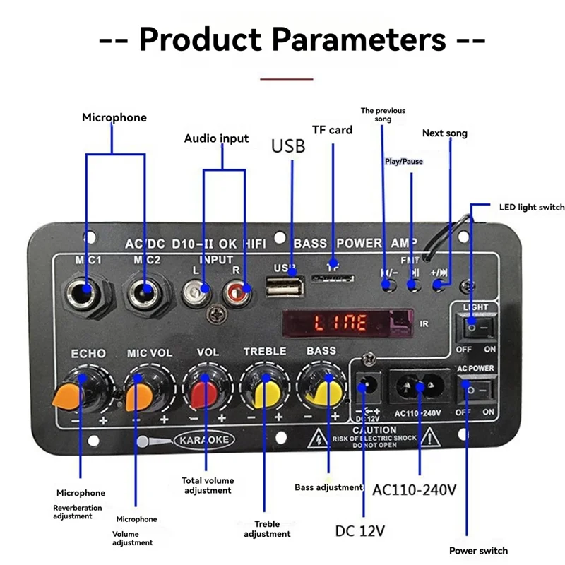 B04C-US Plug DC10-II 12V Home Karaoke Outdoor Car Audio Subwoofer Amplifier Board Bluetooth With Display Amplifier Board view 3