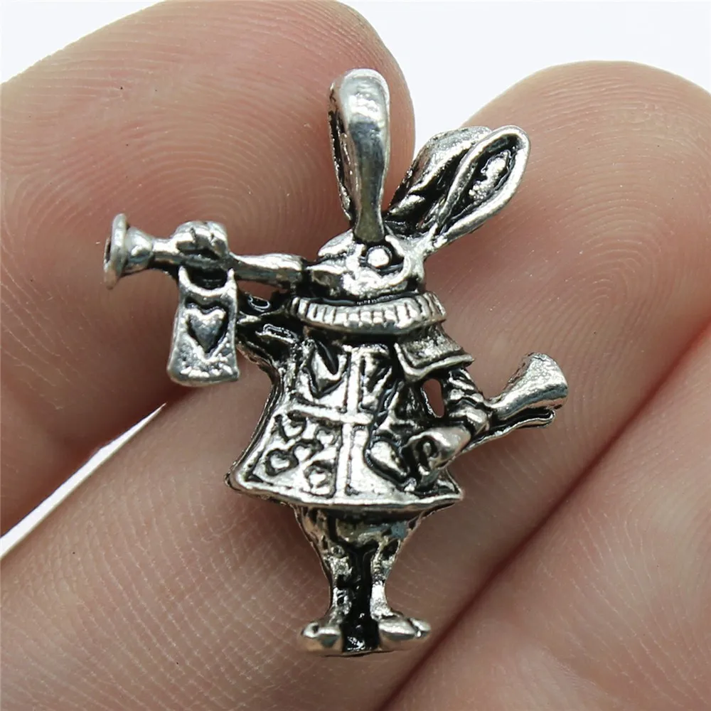 10pcs Clock Rabbit Charms For Jewelry Making Antique Bronze Silver Color Pendants Making DIY Handmade Tibetan Fit Jewelry