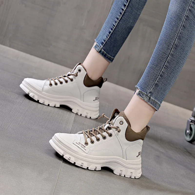 2023 Autumn Winter Boots Women Genuine Leather Shoes Thick Sole Cow Leather Ladies Ankle Botas Height Increasing 4.5cm YX4764