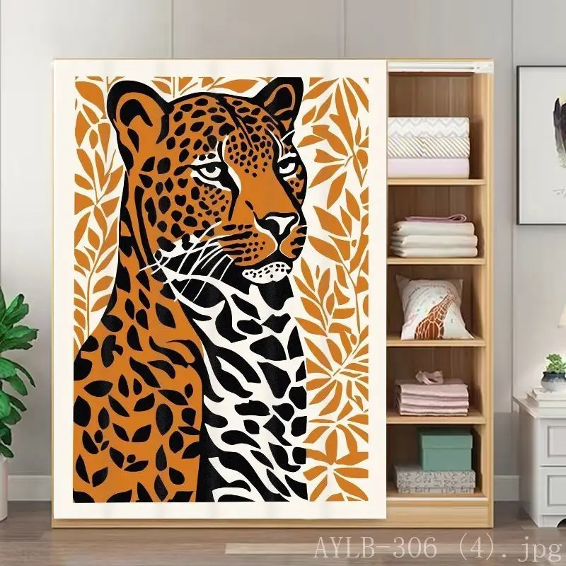 VIKAMA Leopard Art Print Noren Door Curtain Jungle Plant Wardrobe Conceal Cover Room Divider Bedroom Closet Indoor Privacy Drape