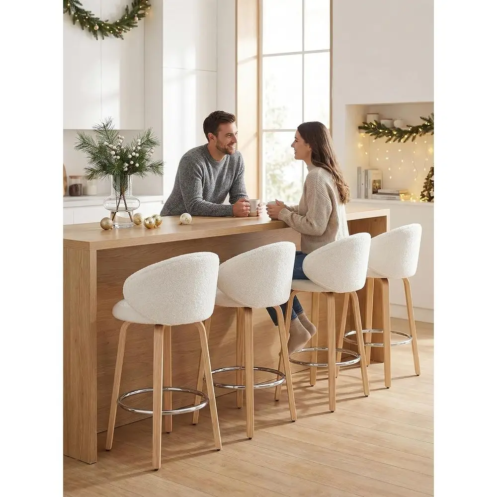 

Set of 4, 26 Upholstered Counter Stools with Footrest, White Kitchen Stools for Dining Room, Island, and Casual Use