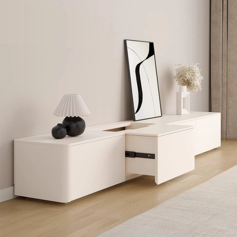 

Solid wood paint floor-to-ceiling TV cabinet Small apartment living room cream style modern simple TV cabinet