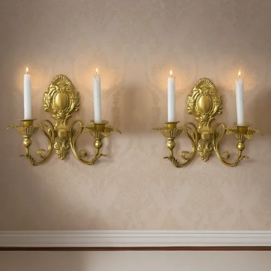 A pair of wrought iron retro wall candlesticks, nostalgic wall decorations