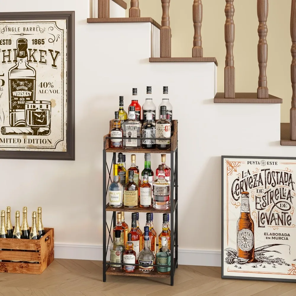Rak Display Botol Minuman Keras KLM, Rak Organizer Sirup Kopi, Rak Anggur 3 Tingkat untuk Meja, Mini Bar, Rak Bar Retro untuk W