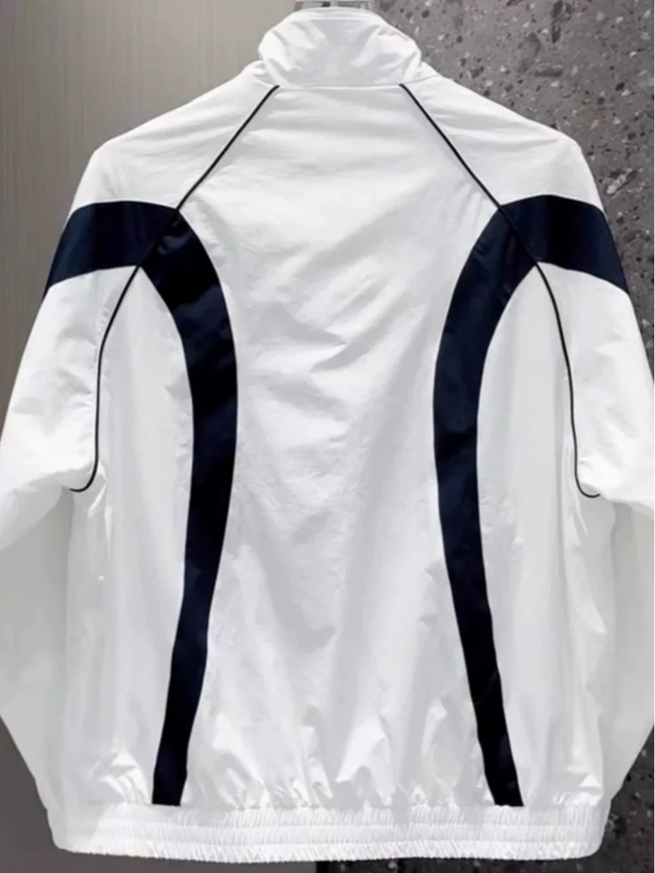 

Осень 2023, мужская модная легкая куртка с воротником-стойкой в стиле пэчворк, повседневная куртка из полиэфирного волокна с застежкой-молнией Long Sve