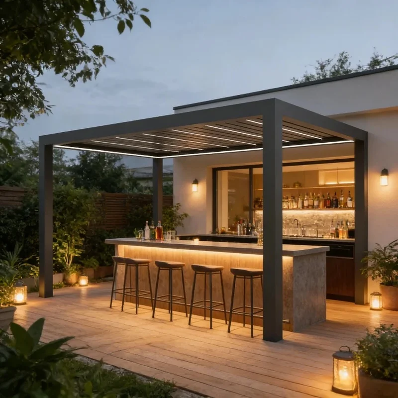Luxury Windproof Flipped Louvered Roof Aluminium Factory Balcony Pergola Outdoor