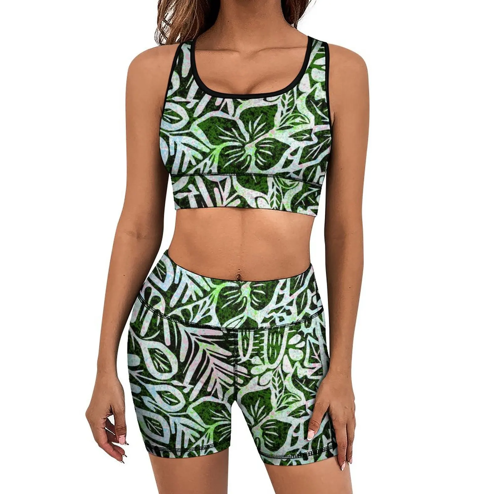 Summer Sleeveless Yoga Set Pattern Flower Print Hawaiian Yoga Set Polynesian Women'S Yoga Set Sexy Vest High Waist Shorts Custom