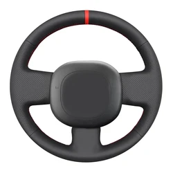 Black Faux Leather Car Steering Wheel Cover For Fiat Panda 2011 2012 2013 2014 2015 2016 2017 2018 2019 2020 2021 2022 2023 2024