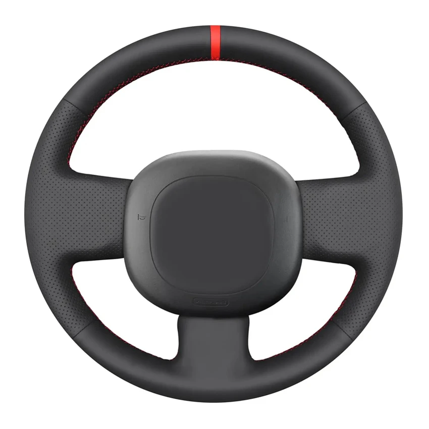 Black Faux Leather Car Steering Wheel Cover For Fiat Panda 2011 2012 2013 2014 2015 2016 2017 2018 2019 2020 2021 2022 2023 2024