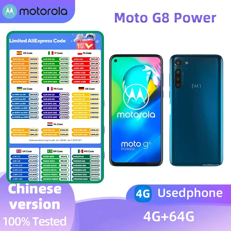 Motorola Moto G8 Power XT2041 4g SmartPhone Snapdragon 665 6.4inch Screen 5000mAh 18W Charge 16MP Camera Original Used Phone