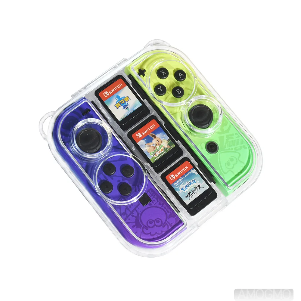 Switch joycon, capa dura organizada portátil com slots para cartão de jogo, cordão para switch joycon controlador-pc transparente