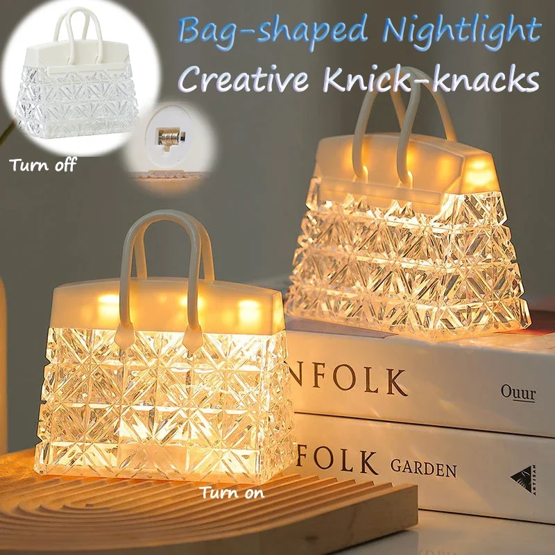 Creative Handbag Led Night Light Mini Delicate Crystal Diamond Shaped Handbag Desktop Night Lamp Coffee Shop Home Decor Bedroom