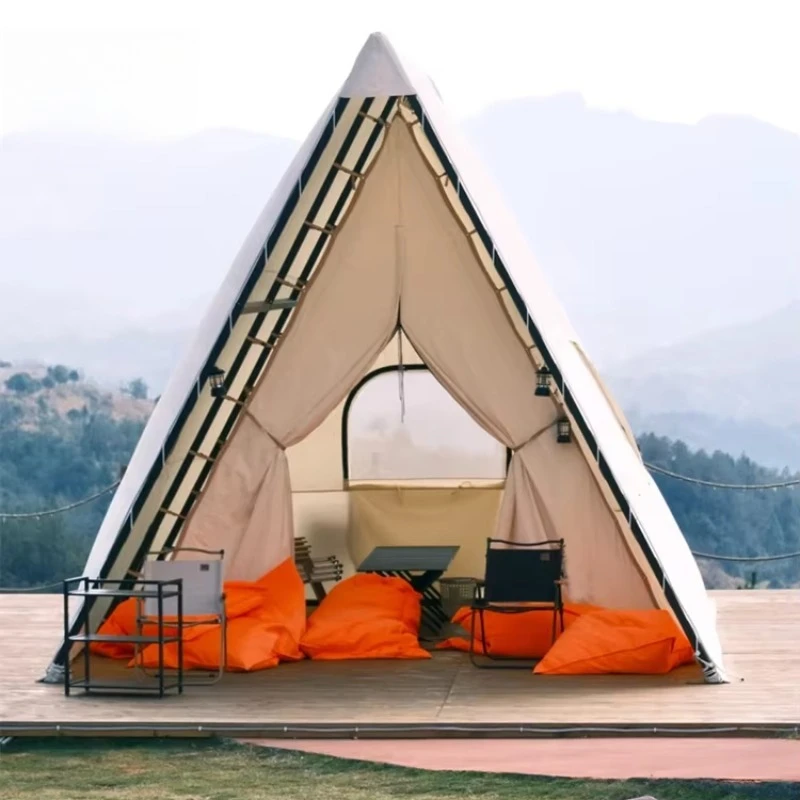 

Metal Outdoor A-Frame Hiking Tent Resort Lodge Glamping Luxury Safari Hotel Tents for Party Events