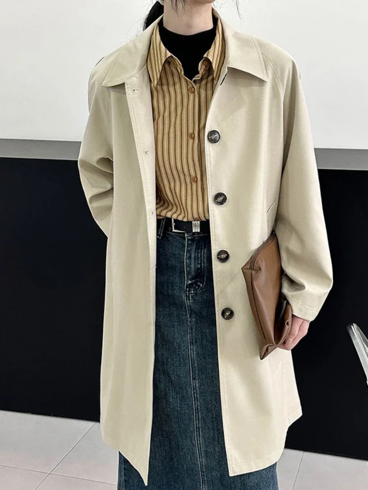 Women's Khaki Long Trench Coat Za-Inspired Minimalist 2024 Autumn Korean Style Oversized Casual Windbreaker Loose Fit Fashion