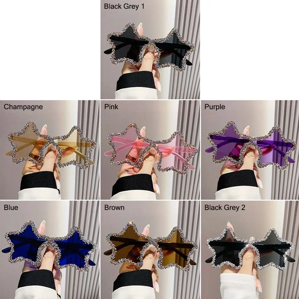 Y2K Pentagon Star Shaped Sunglasses UV400 Protection Colorful Rhinestone Pentagon Sun Glasses Halloween Glasses Unisex