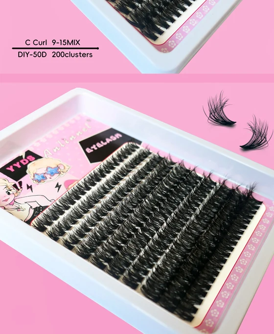 10 Reihen, 200 Cluster mit 3D-Wimpern, Make-up-Wimpern, natürliche und flauschige Wimpern, persönliche, leicht zu entblättende Wimpern, 9–15 mm – Detail 11