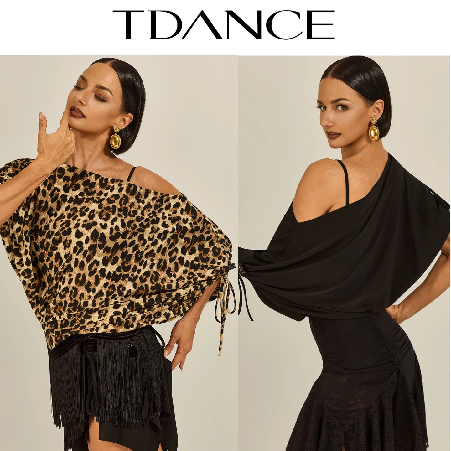 

Loose Drawstring Latin Dance Tops Women Black Leopard Leotards Adult Rumba Chacha Dance Performance Wear Practice Clothes SS2441