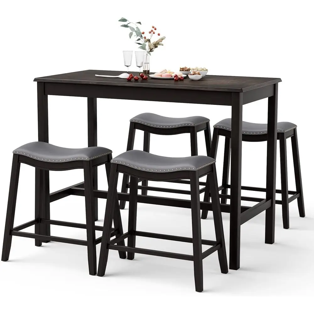 

5-Piece Bistro Table Set with 4 Upholstered Stools, Ideal for Kitchen, Dining, or Pub Use