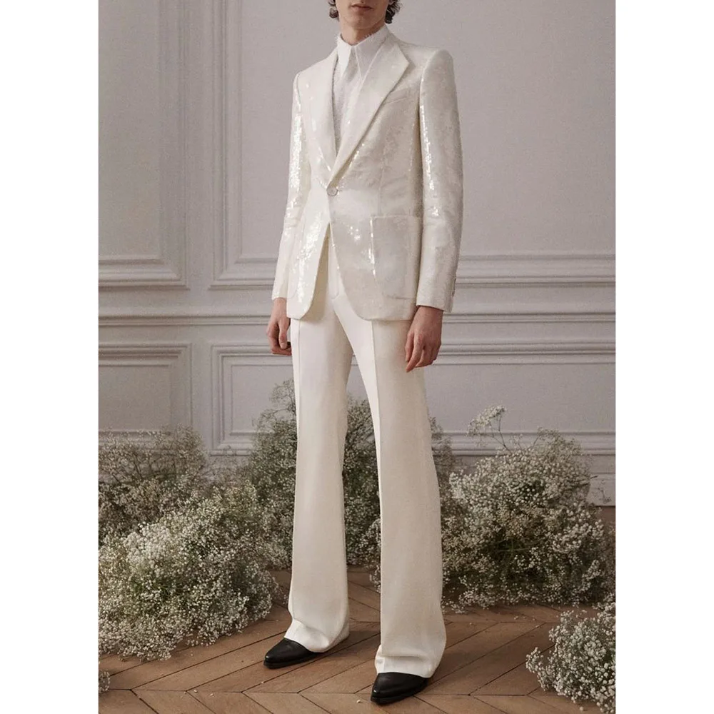 

New Fashion Suit for Man White Single Breasted Male Suit Blazer with Pants Sets Elegant Party Wedding Dresses 2 Pieces Set