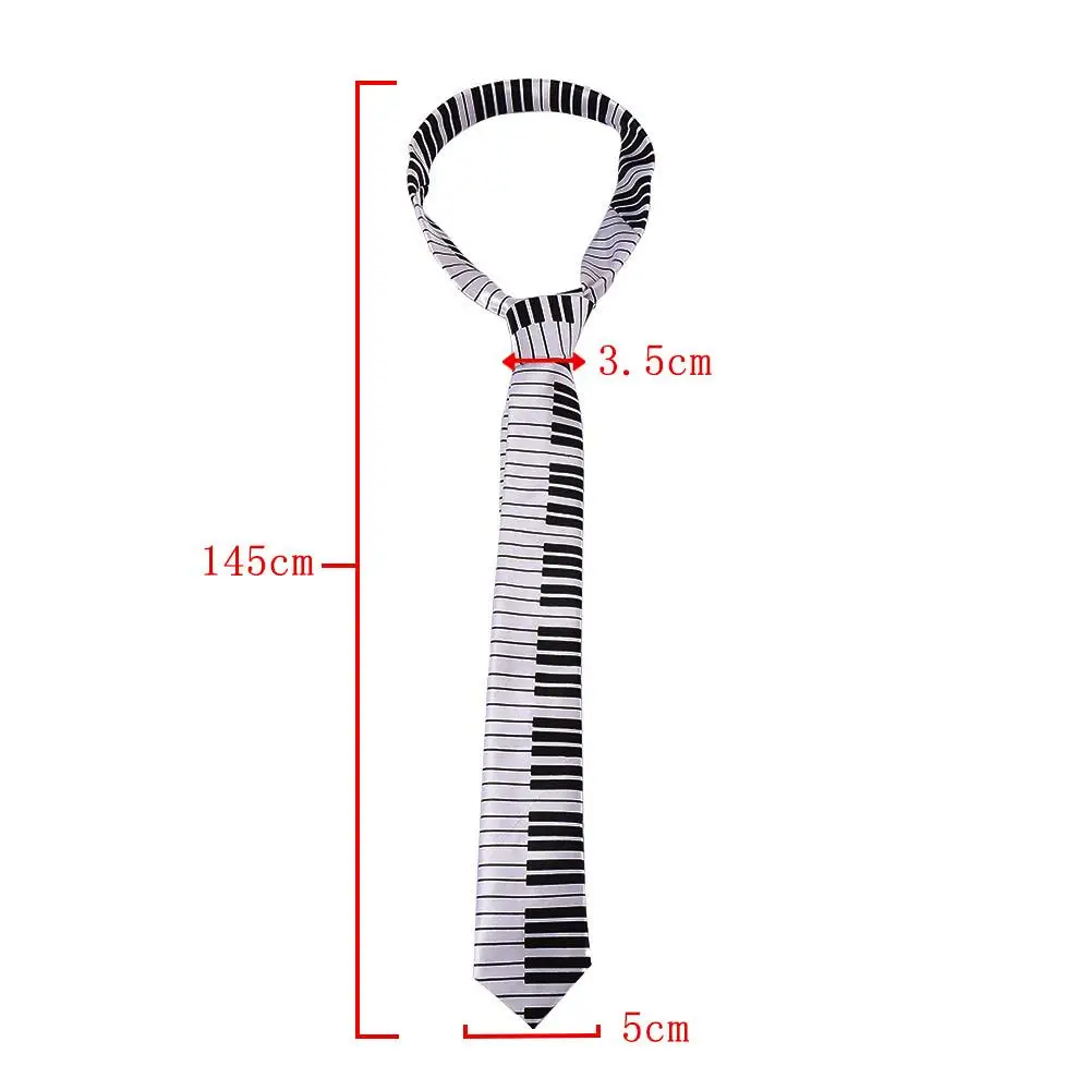 Vestido de lujo personalizado para hombres Corbata de música clásica Corbata delgada Corbata de teclado de piano Blanco y negro