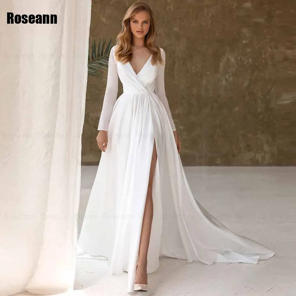 2024 New Design Exquisite A-line Wedding Dress Front Split Draped Pleat Open Back Bride Dresses Floor Length robe de mariée