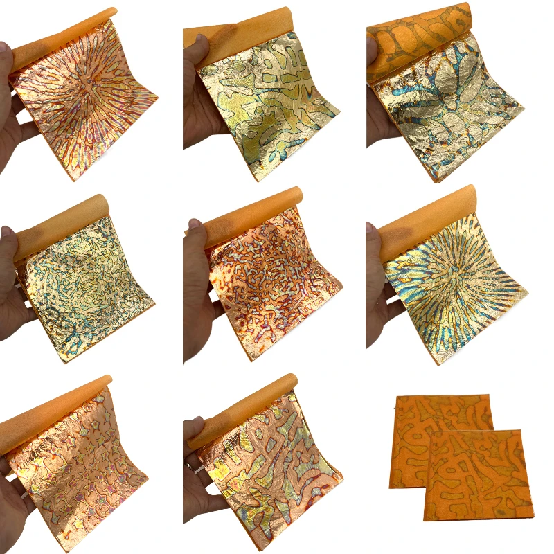 Colorful Variegated Gold Leaf Foil 14 x 14cm 50 Sheets Per Booklet For Craft Nail Decoration Gilding Imitation Gold foil Sheets