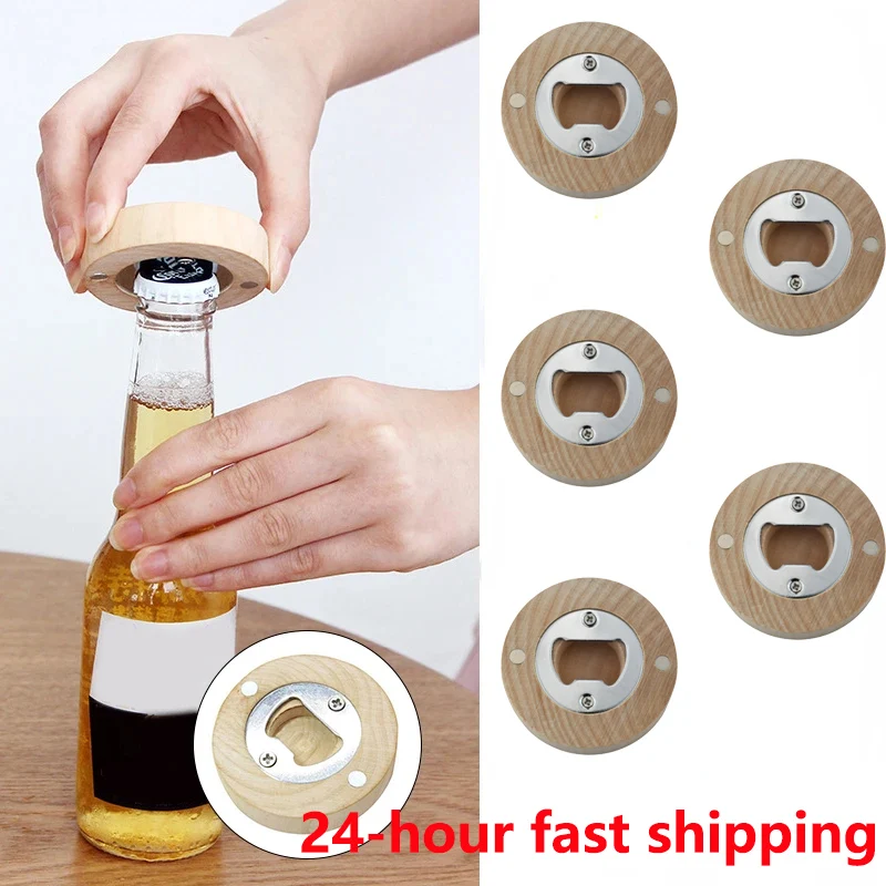 5Pc Blank DIY Bamboo Fridge Magnets Bottle Opener Photo Wall Message Magnet Sticker Home Refrigerators Decor Wedding Favors Gift