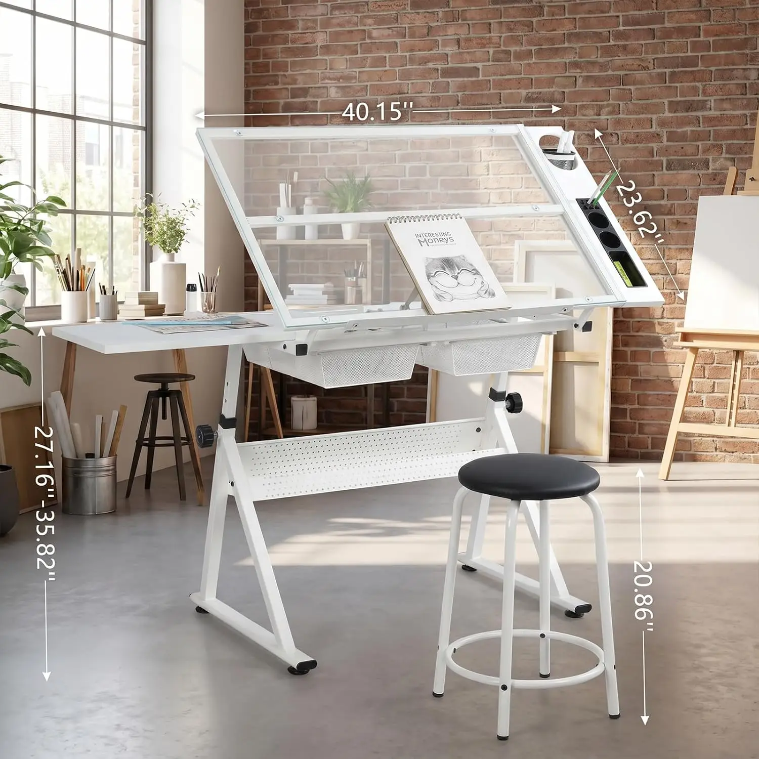 Adjustable Drafting Desk with Stool, Multi-Functional Art Table for Drawing & Painting, Custom