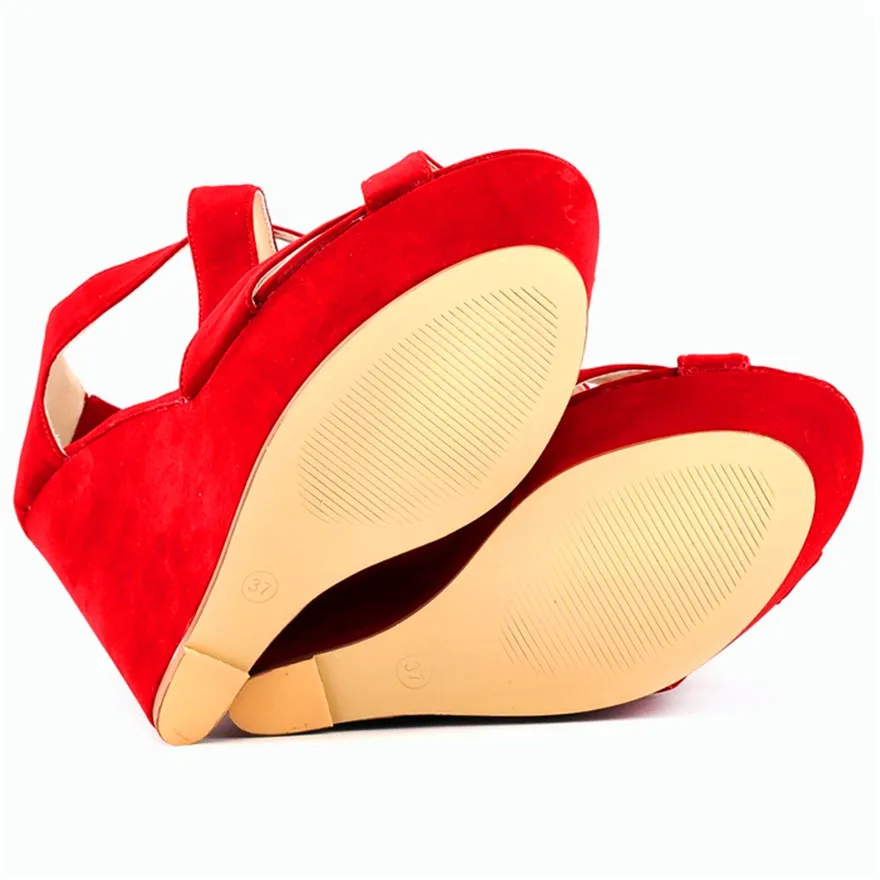 Sommer Sexy Kreuz Cut-Outs Kleid Sandalen Solide Flock Frauen Peep Toe Wedges Sandale High Heels Plattform Partei Weibliche schuhe Mode