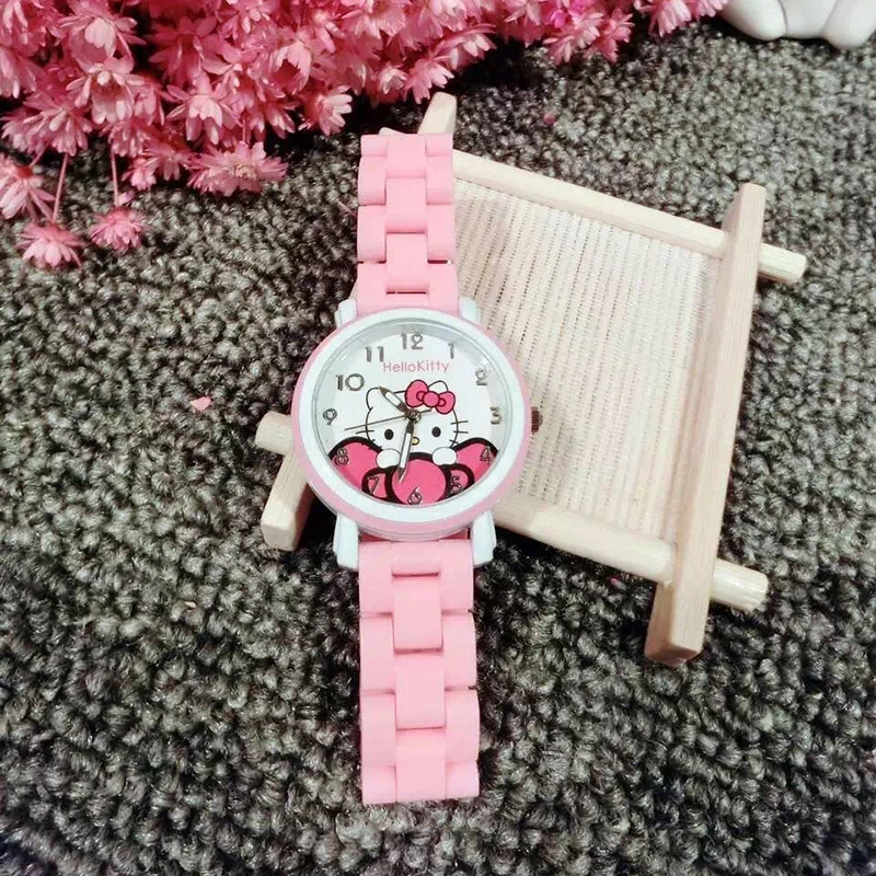 Miniso jam tangan kartun Anime Sanrio Hello Kitty Quartz bulat kedap air jam tangan pelajar anak perempuan cantik jam tangan gesper hadiah ulang tahun