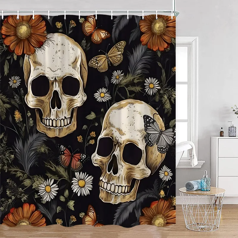 Halloween Shower Curtain Cute Cat Pumpkin Elf Castle Bat Floral Skull Bath Curtains Set Polyester Home Bathroom Decor with Hooks