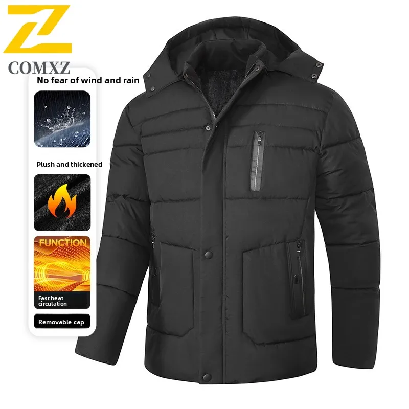 2025 جديد الرجال سترة قطن الخريف الشتاء مع سميكة المخملية يندبروف الدافئة مقنعين معطف بايك في الهواء الطلق موضة عادية سستة معطف