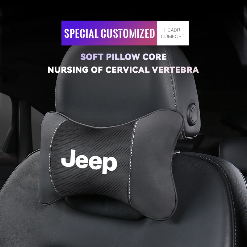 Jeep Car Neck Pillow Leather Breathable Soft Headrest Accessories sticker For Renegade Wrangler Gladiator Grand Cherokee Compass
