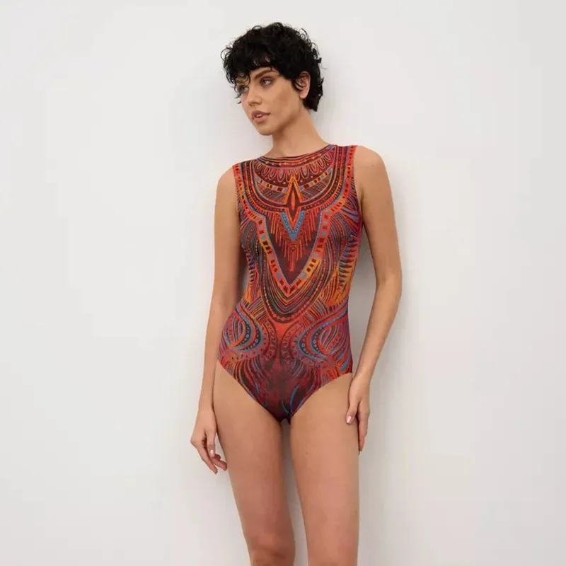 

2025 Sexy One-Piece Swimsuit Women's Net Print Tight Sunscreen Bikini Swimwear Protective Clothing Sportswear And Bag Accessorie