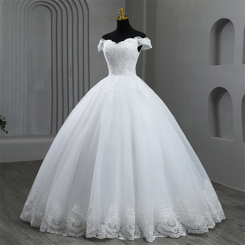 Ivory White Elegant Off Shoulder Wedding Dresses For Brides Women Lace Sweet With Lace Edge Customer Made Plus Size Real Photo