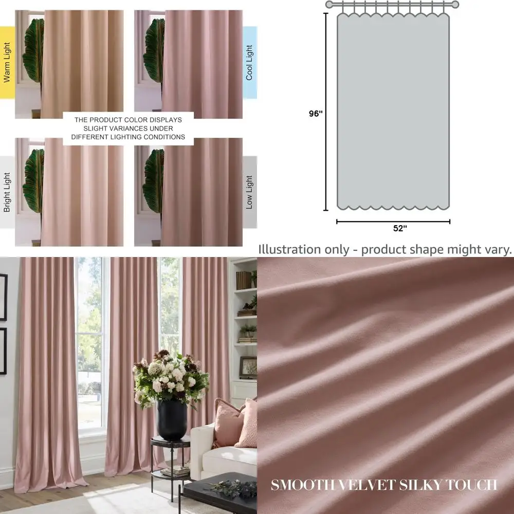 

Изолированные бархатные шторы Dusty Pink 96, сверхмощные, затемняющие в помещении, термостойкие для патио, виллы, спальни