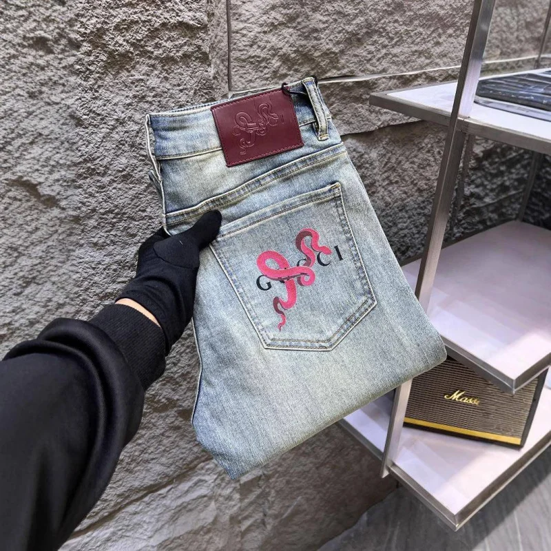 

Light luxury fashion printed jeans for men in spring and summer 2025, trendy brand fashion, slim fit and versatile elastic pants