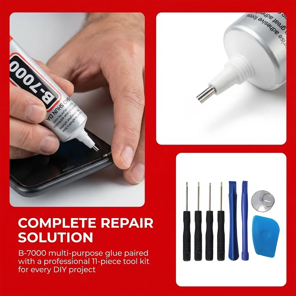 Pegamento B7000/T7000 para Pantallas de Celulares, Adhesivo Impermeable de Alta Resistencia, Kit Universal de Reparación 3