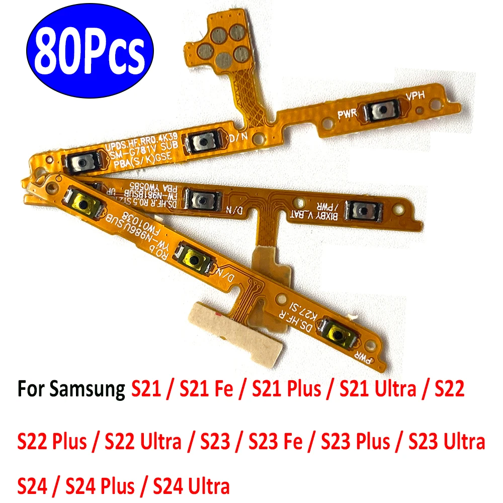 80Pcs，NEW Power On Off Volume Side Button Key Flex Cable Replacement Parts For Samsung S21 Fe S22 Fe S23 Plus S24 Ultra