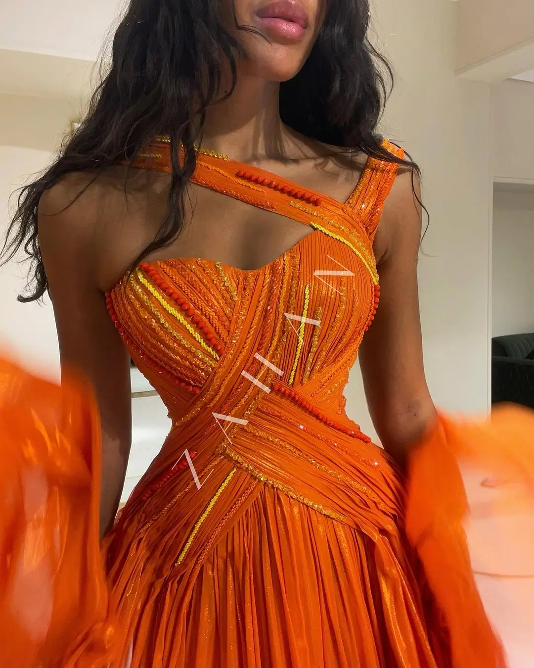 Fairytale Orange Tulle Long Prom Dresses Off Shoulder Side Slit Women Party Dress Evening Gowns Sexy Robe de Soiree Customized