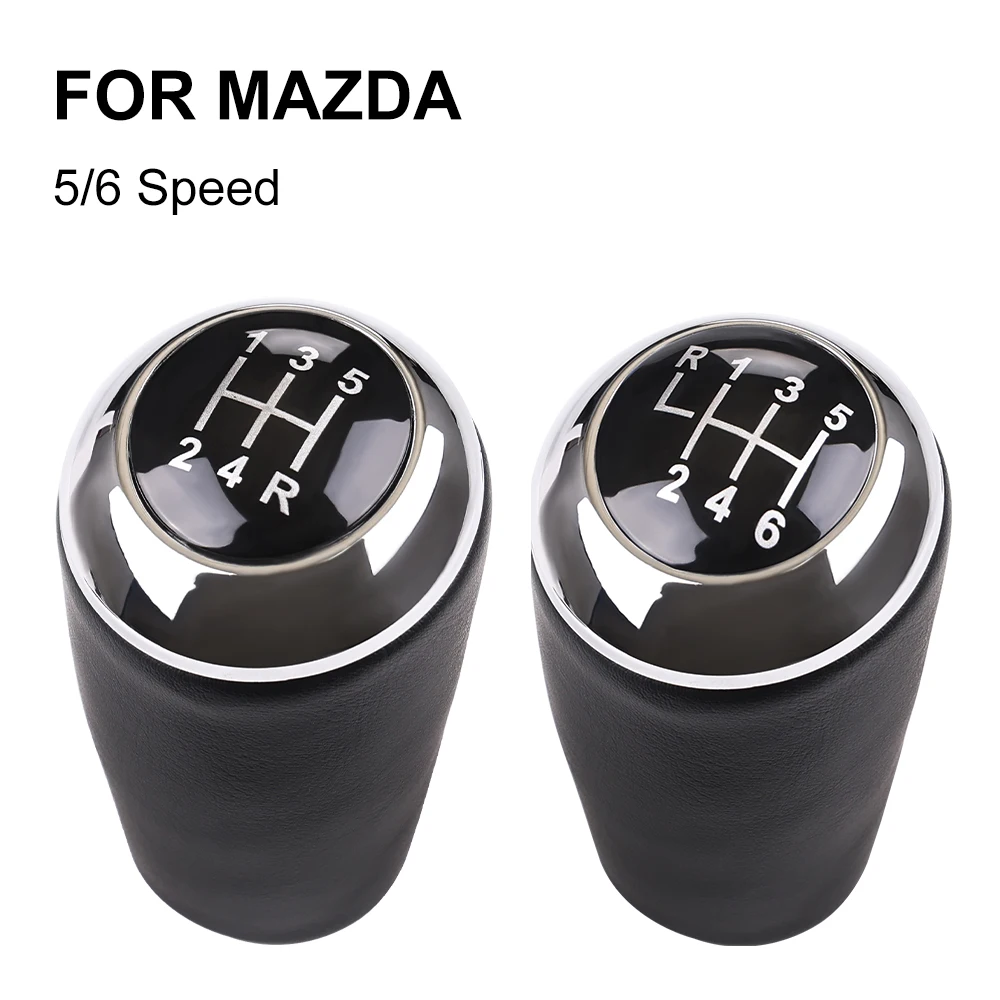 Leather Gear Lever Arm Head Ball Car Parts Shift Knob Black 5/6-speed Gear Shift Knob For Mazda 3 BK BL CW 6 5 3Series CX-7 Mx-5